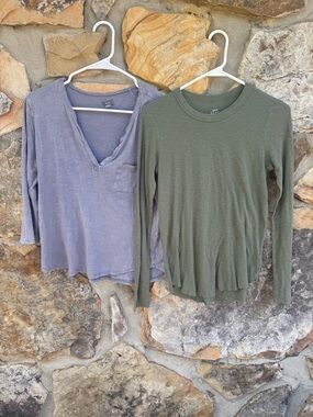 aerie Women's Long-Sleeve Top in Faded Lavender S & aerie Olive Top XS